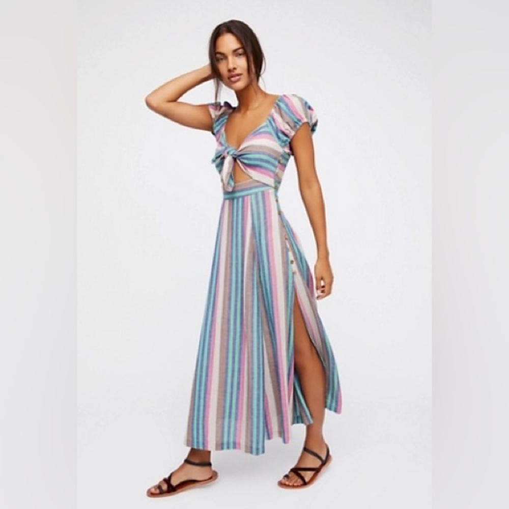 Free People Striped Midi Cutout Dress